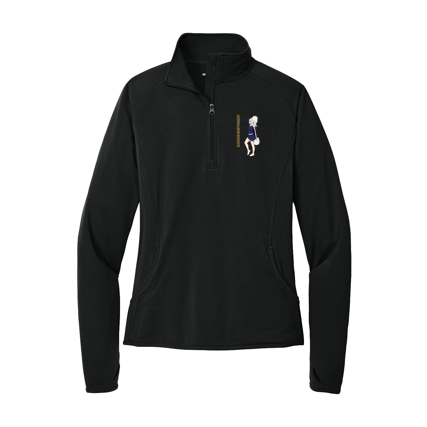 Women's Q-Zip Pullover — Name Vertical in Black