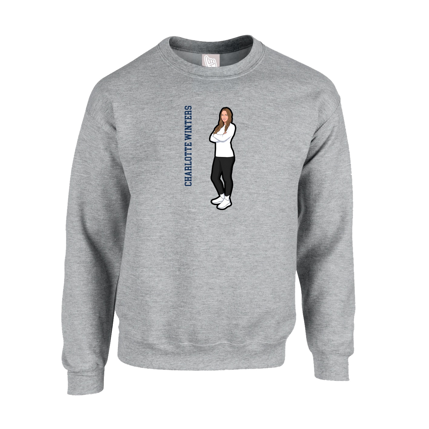 Fleece Crew — Name Vertical in Grey
