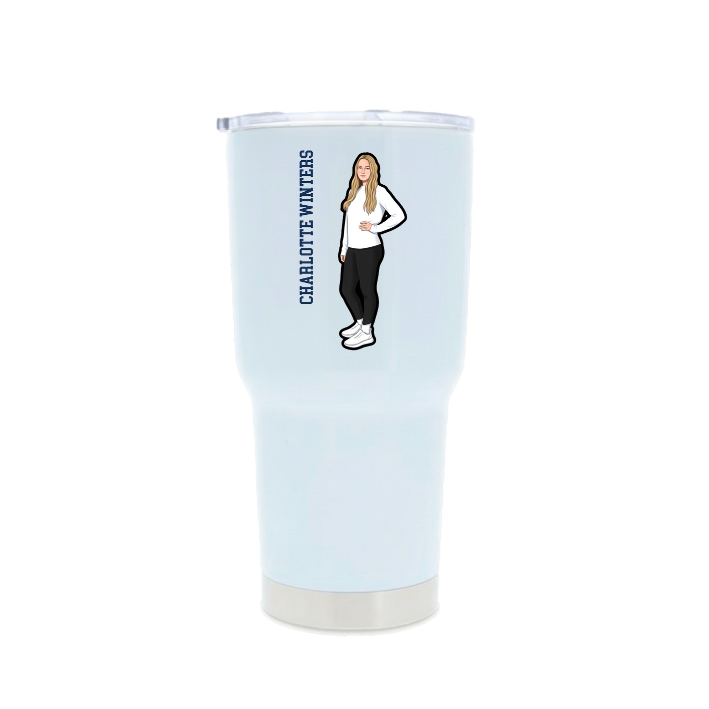 30oz Stainless Steel Tumbler — Name Vertical in White