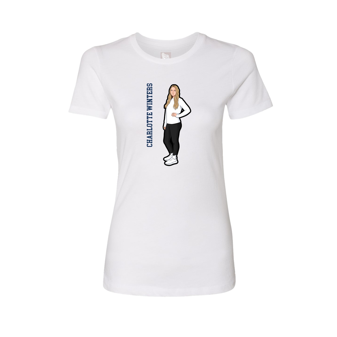 Fitted Women's Tee — Name Vertical in White