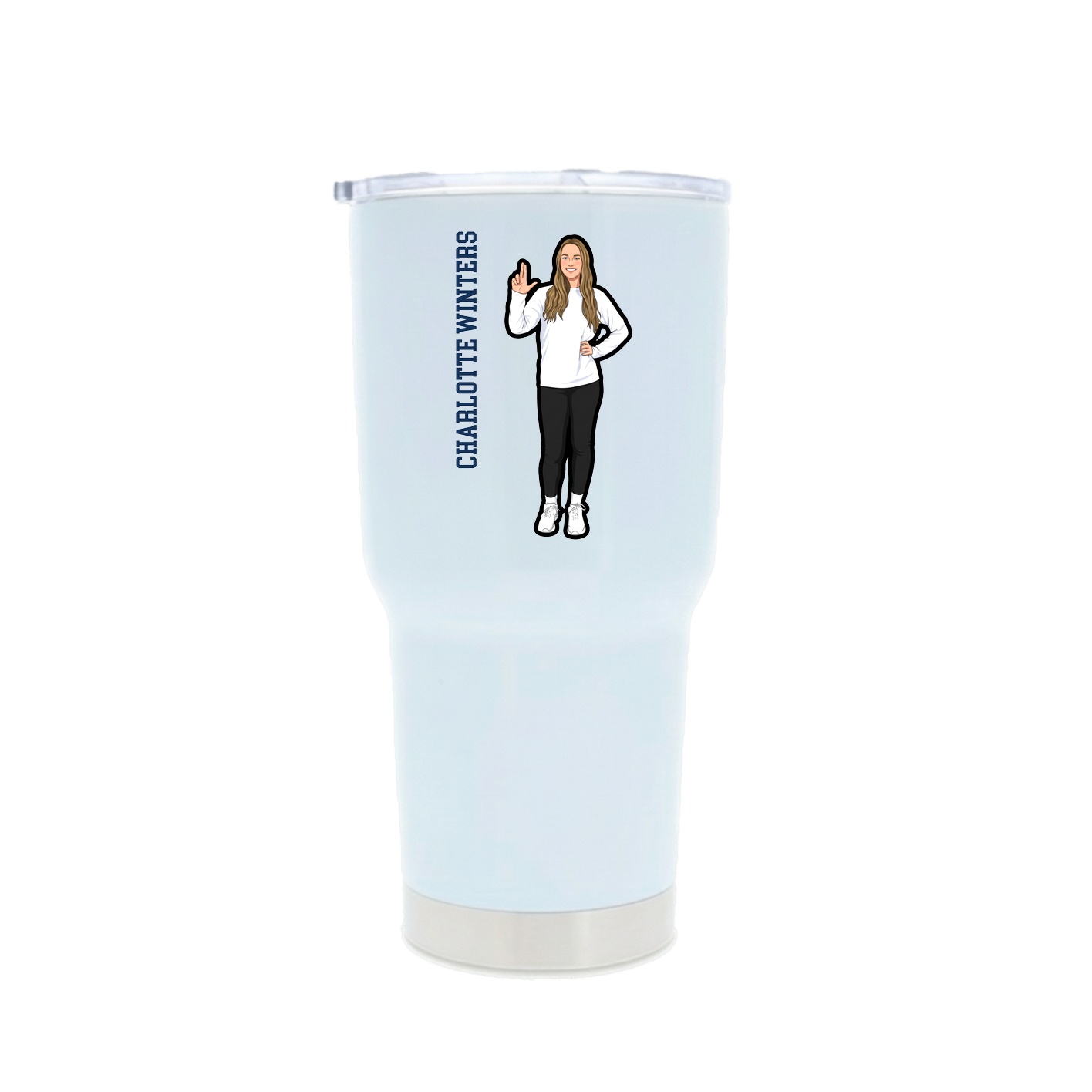 30oz Stainless Steel Tumbler — Name Vertical in White