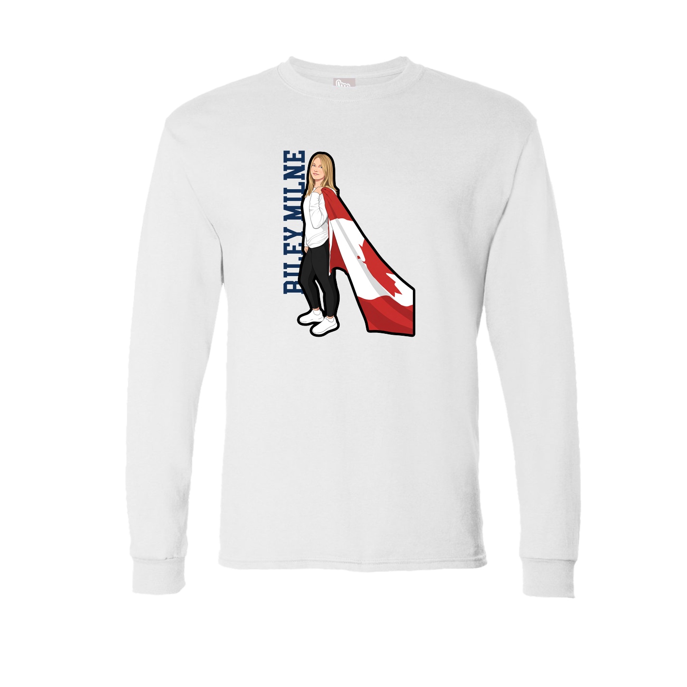 Long Sleeve Tee — Name Vertical in White