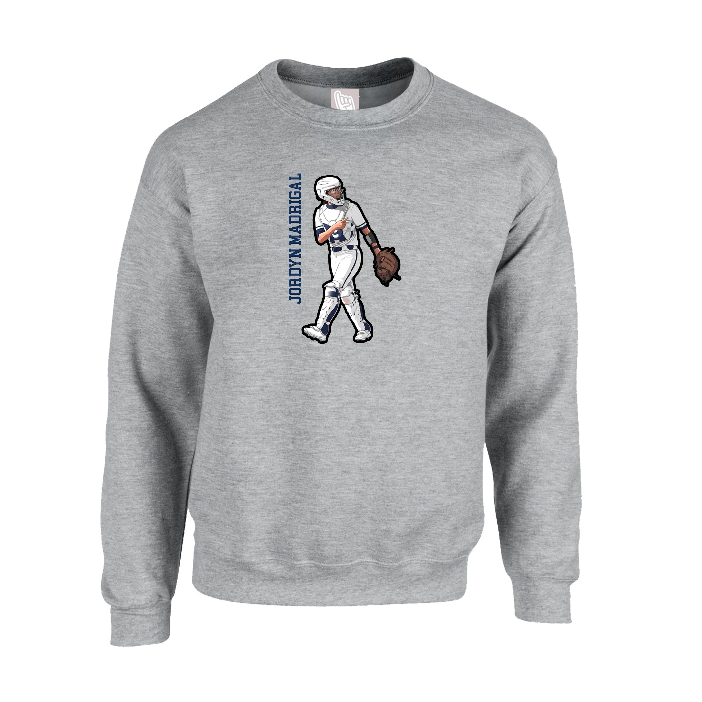 Fleece Crew — Name Vertical in Grey