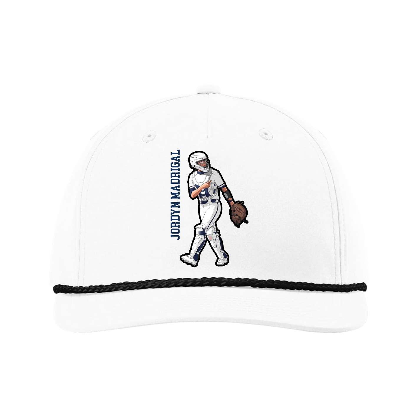 Five-Panel Classic Rope Cap — Name Vertical in White