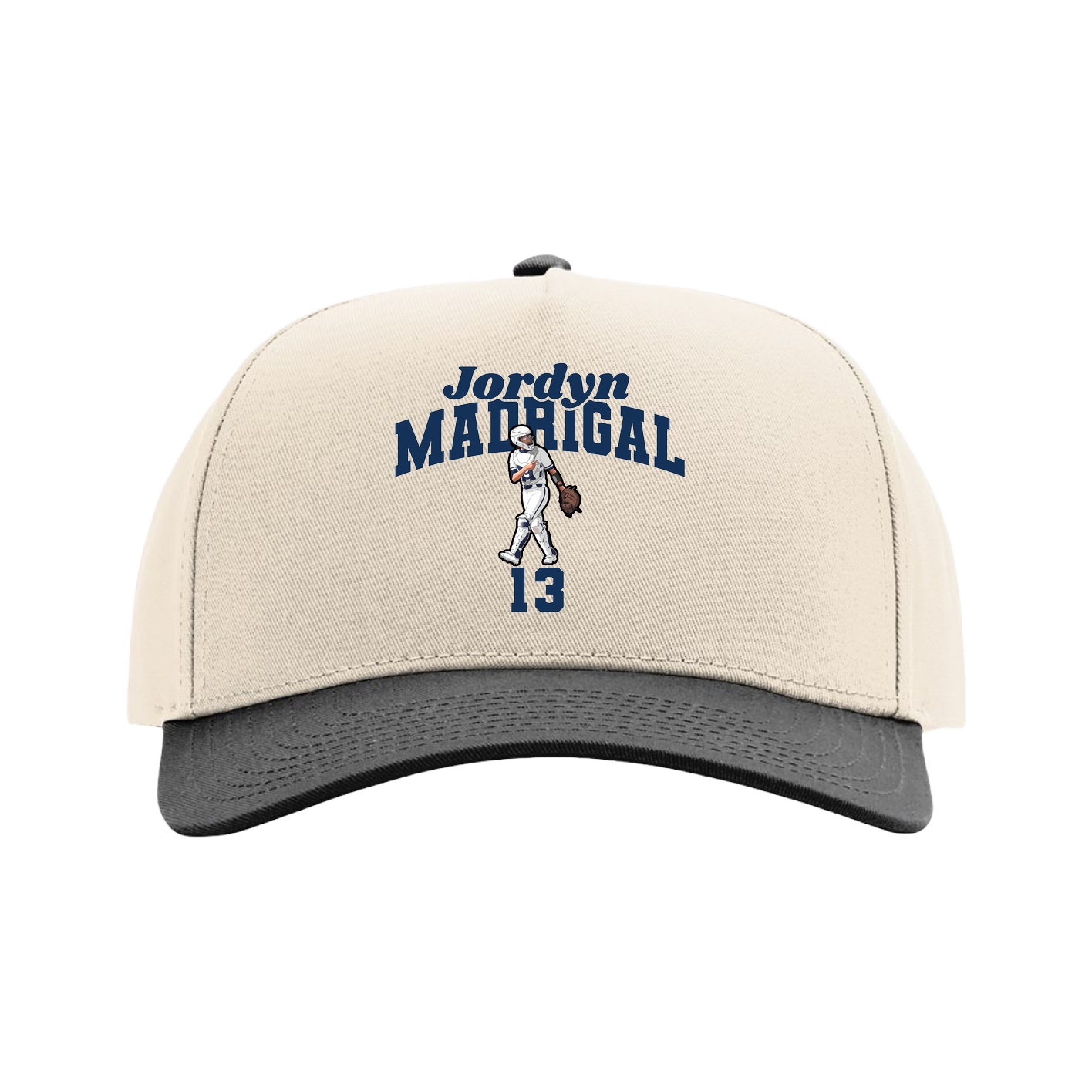 Full Fabric Five-Panel Champ Cap — Signature Arch in Cream/Black