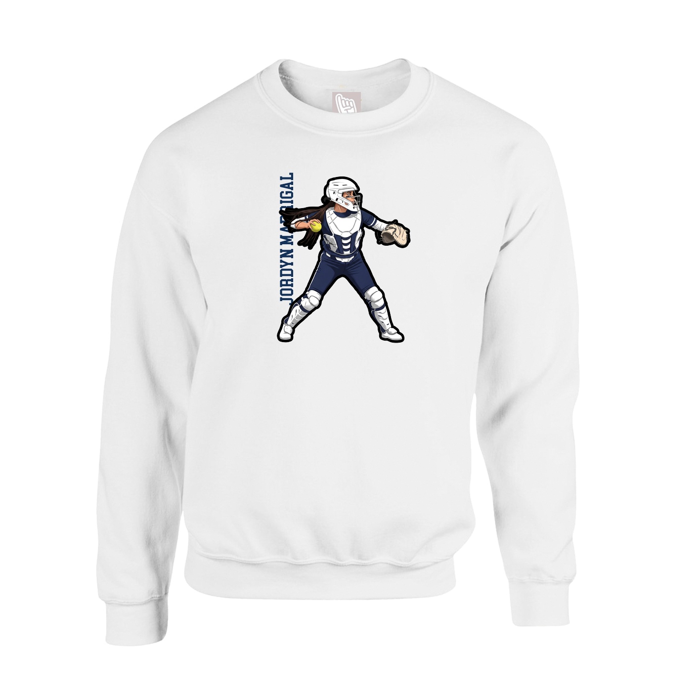 Fleece Crew — Name Vertical in White