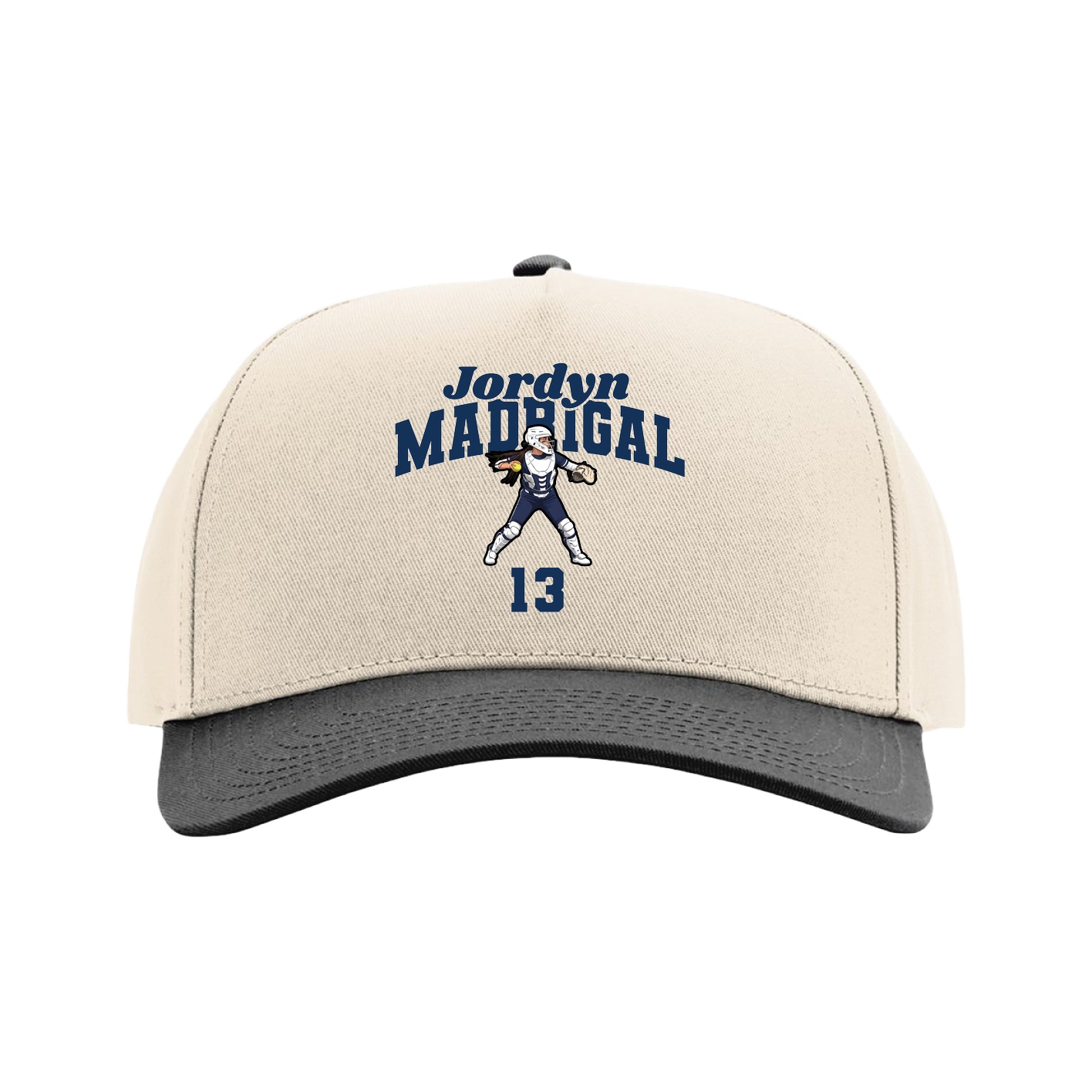 Full Fabric Five-Panel Champ Cap — Signature Arch in Cream/Black