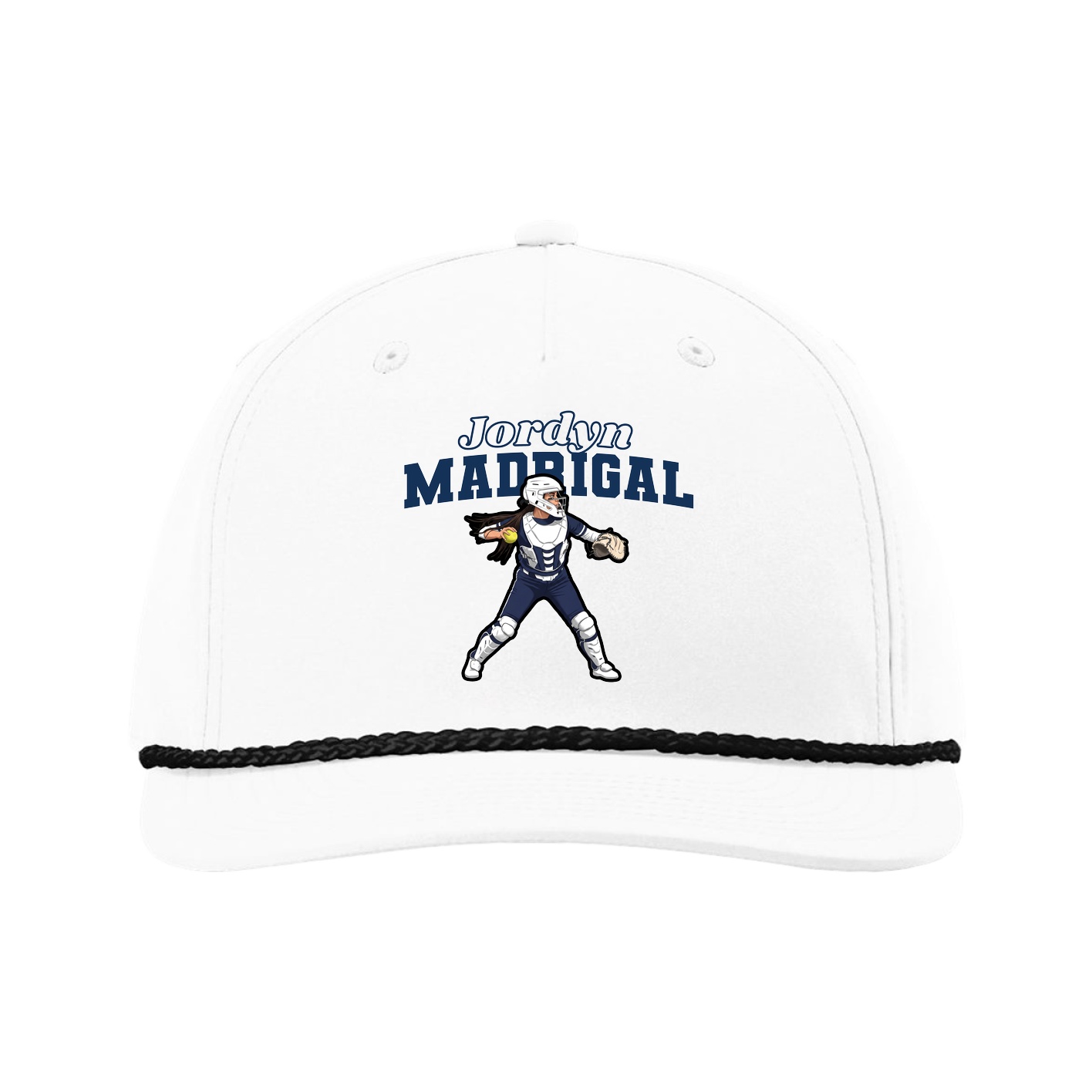 Five-Panel Classic Rope Cap — Name Arch in White