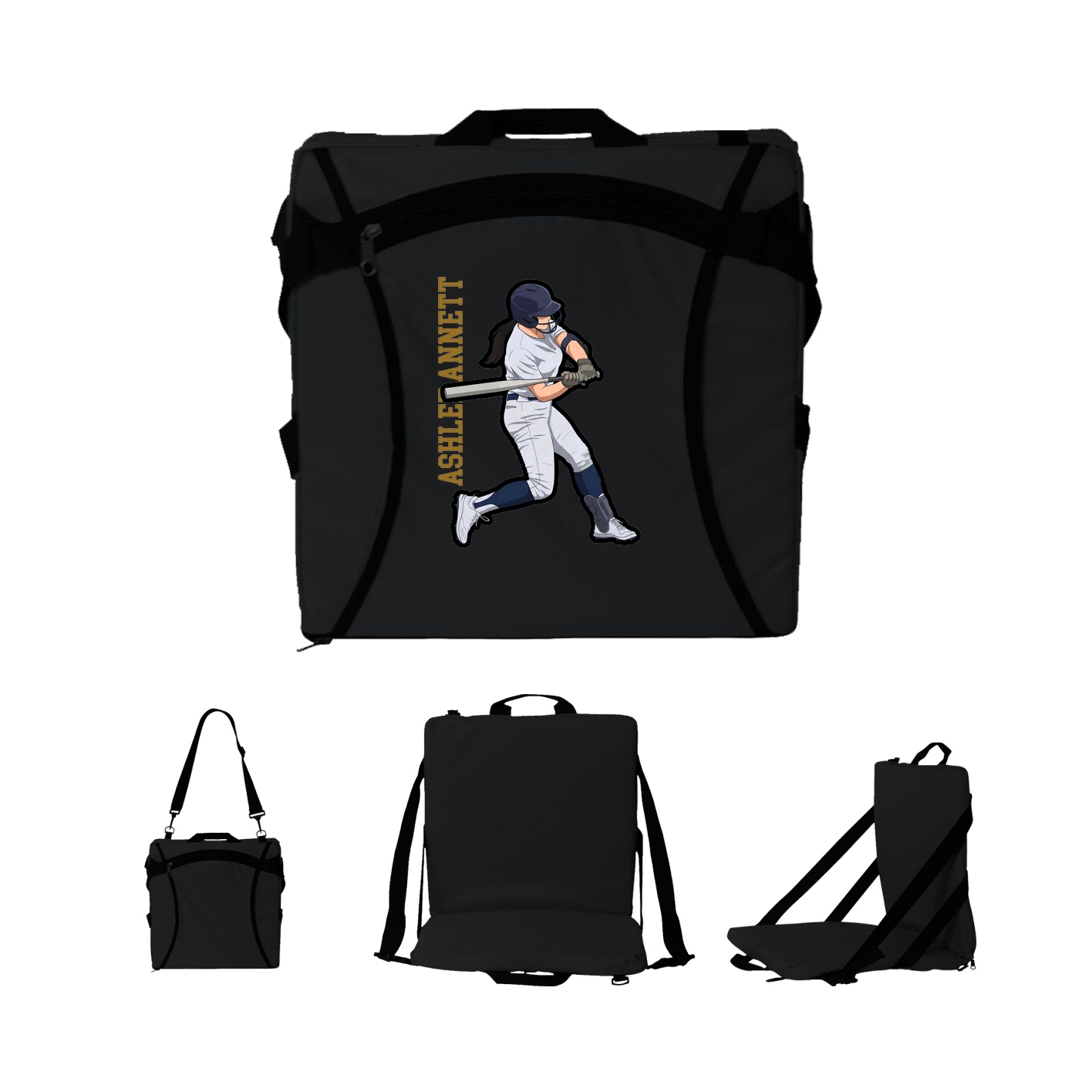 Folding Stadium Seat — Name Vertical in Black