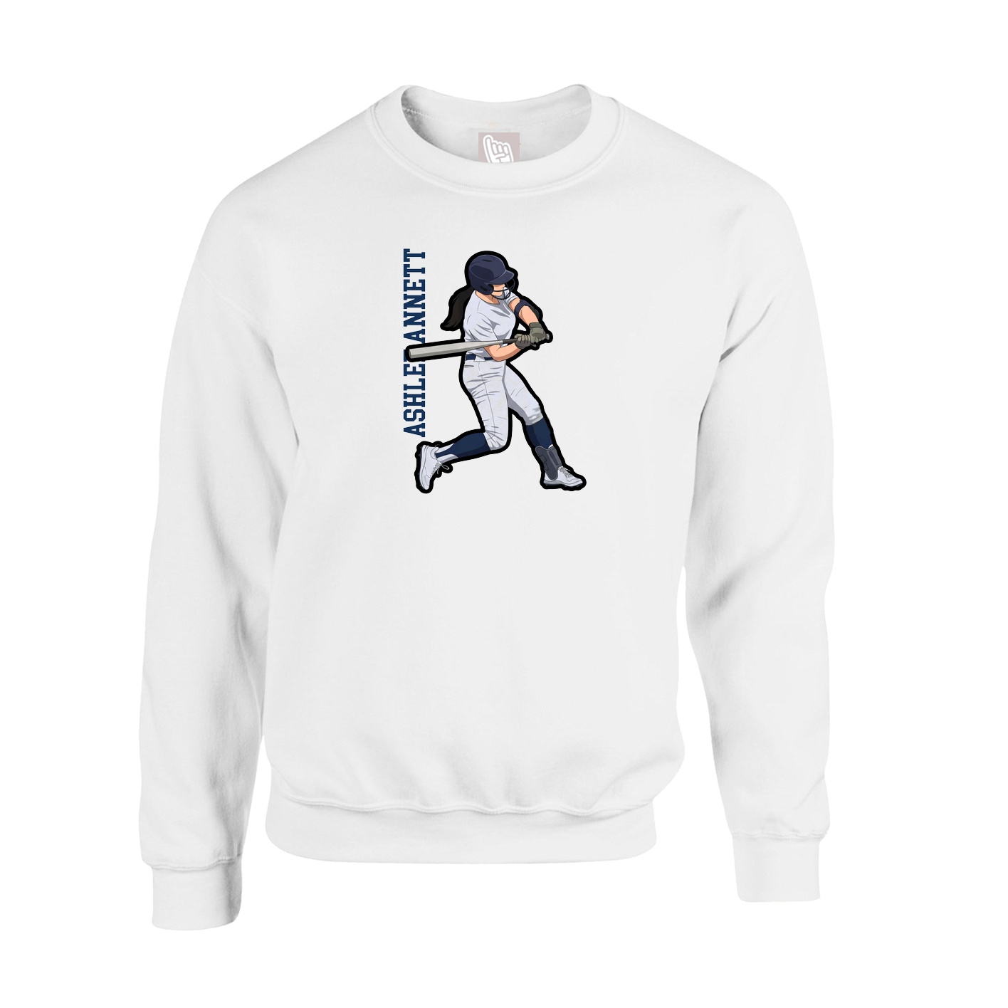 Fleece Crew — Name Vertical in White