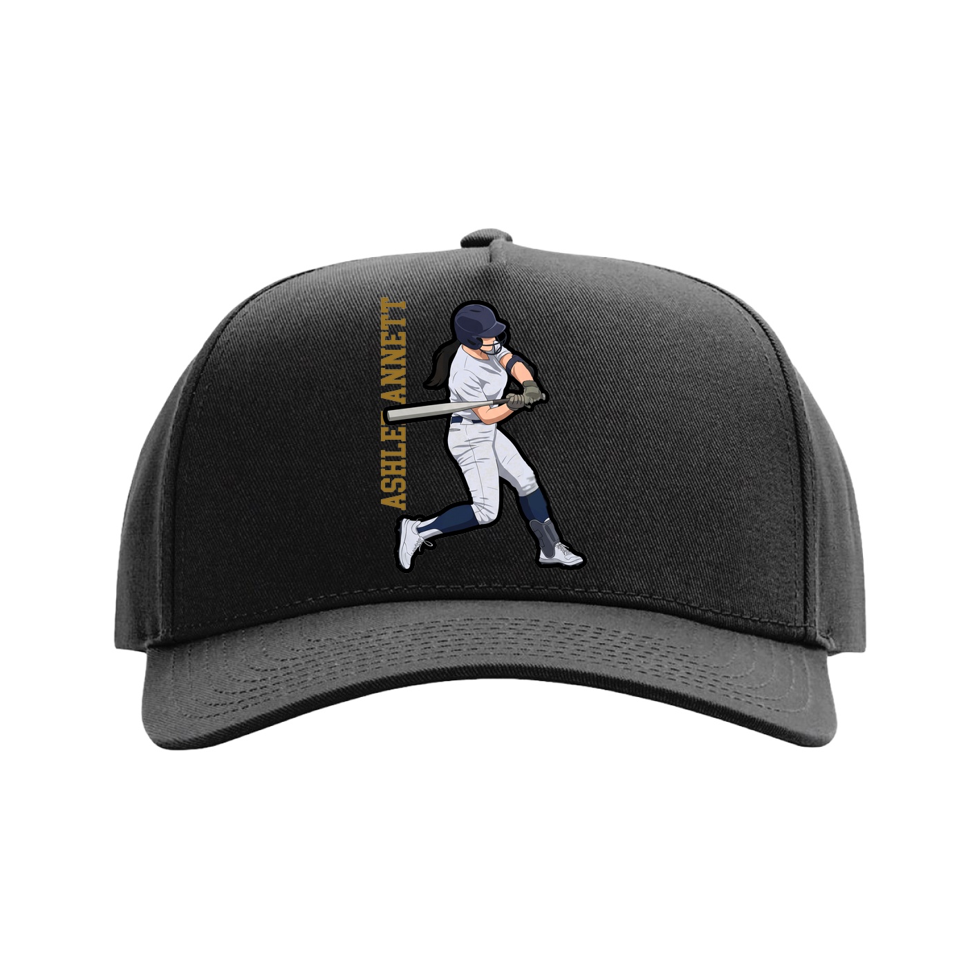 Full Fabric Five-Panel Champ Cap — Name Vertical in Black