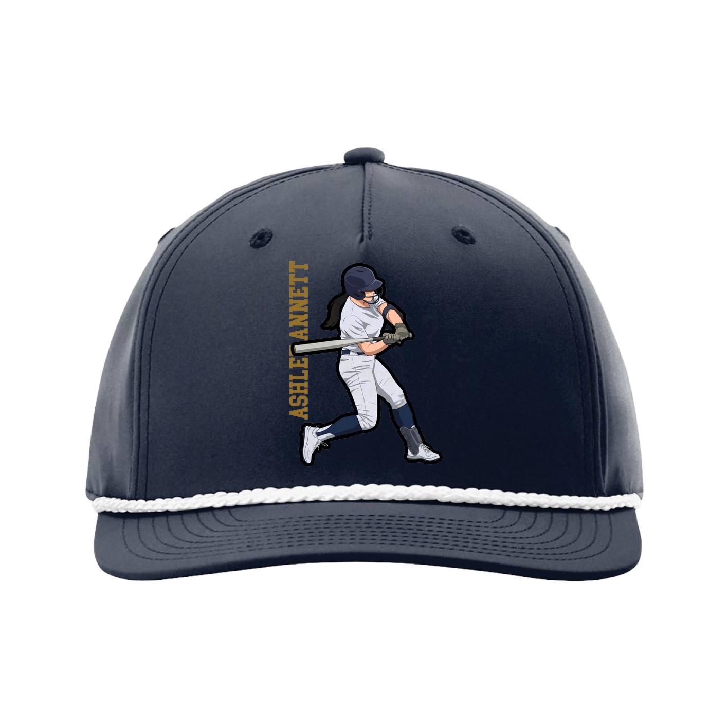 Five-Panel Classic Rope Cap — Name Vertical in Navy