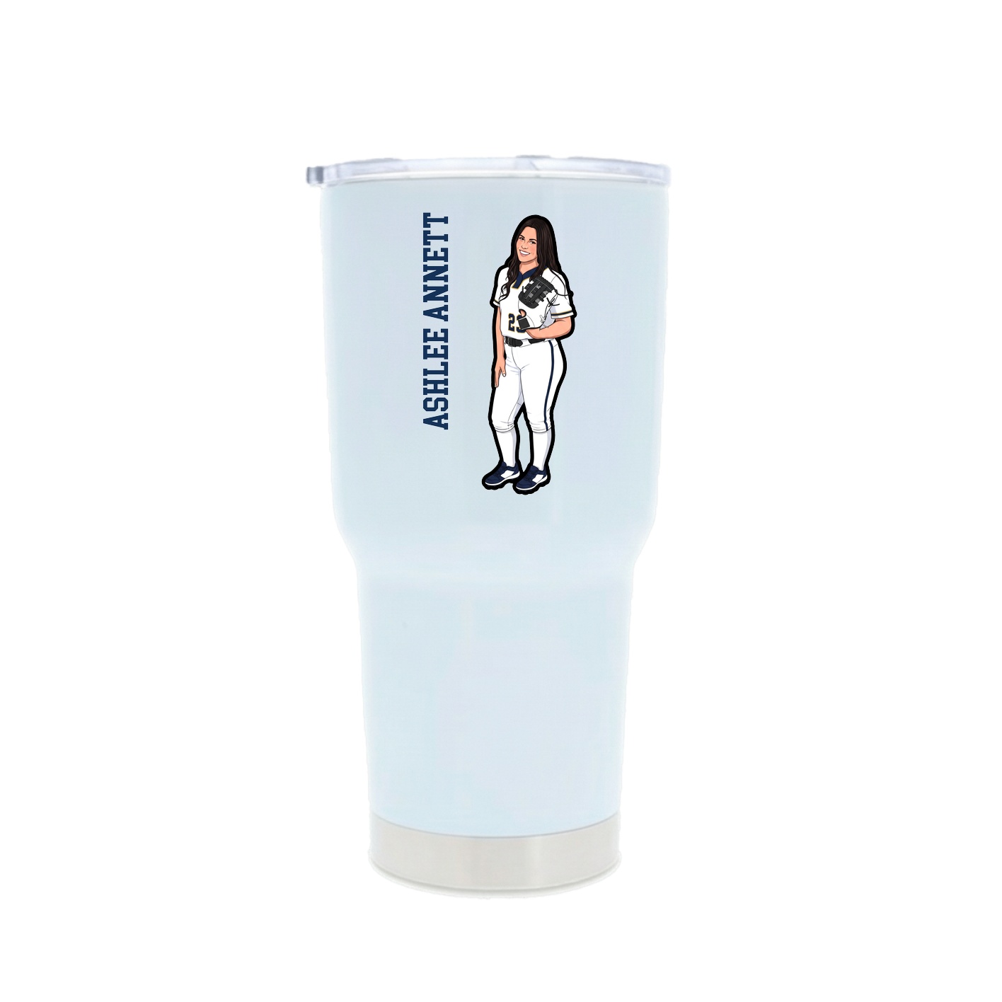 30oz Stainless Steel Tumbler — Name Vertical in White