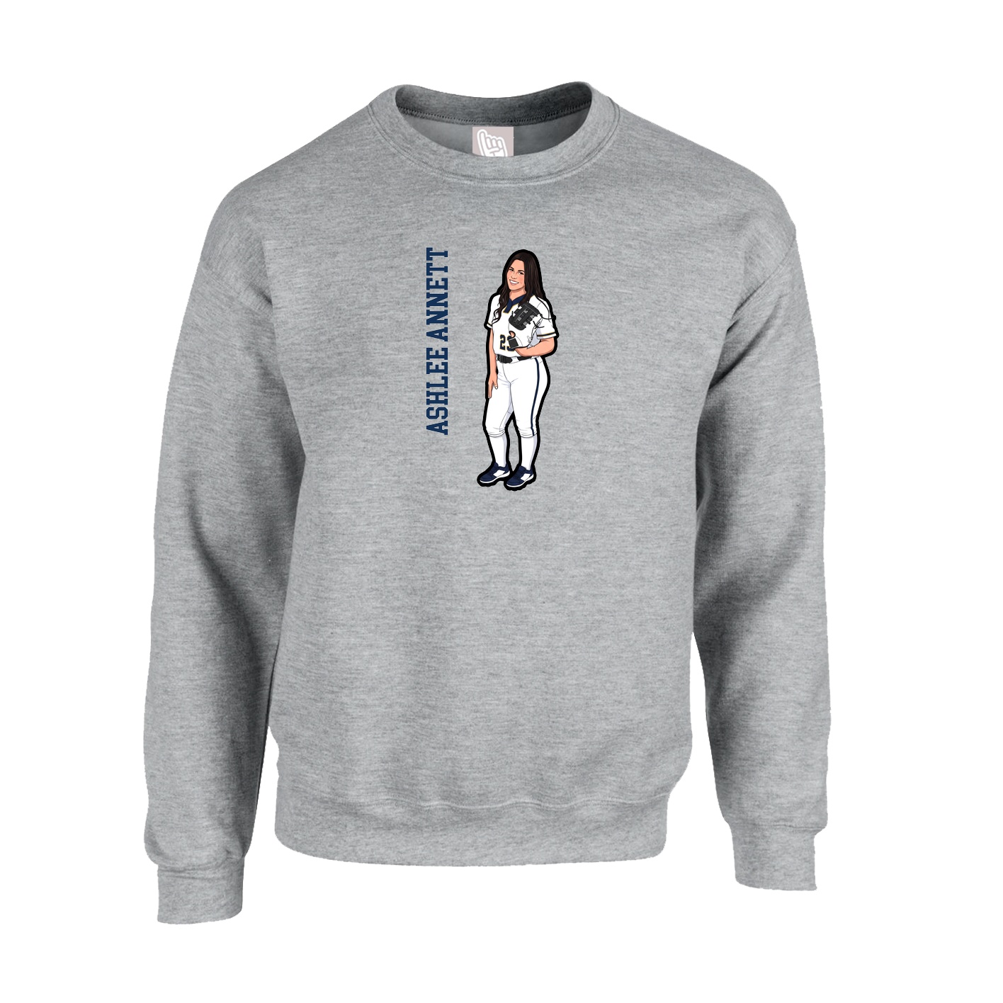 Fleece Crew — Name Vertical in Grey