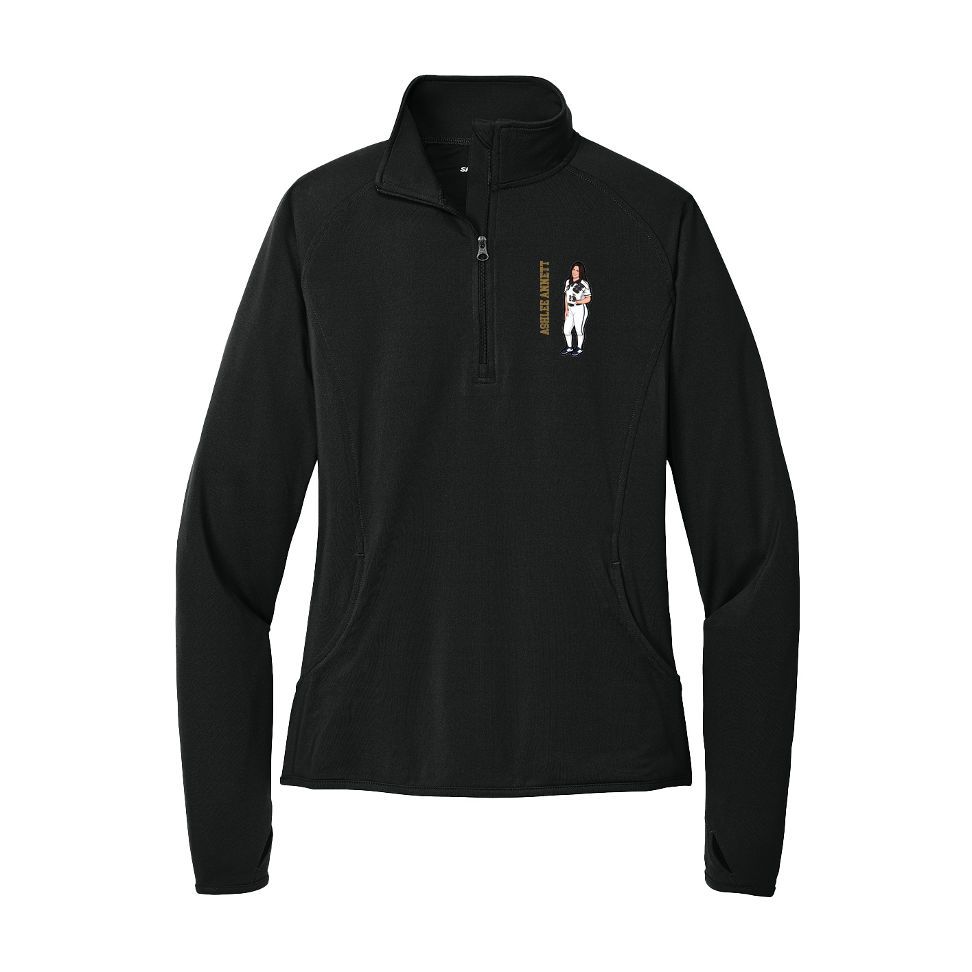 Women's Q-Zip Pullover — Name Vertical in Black