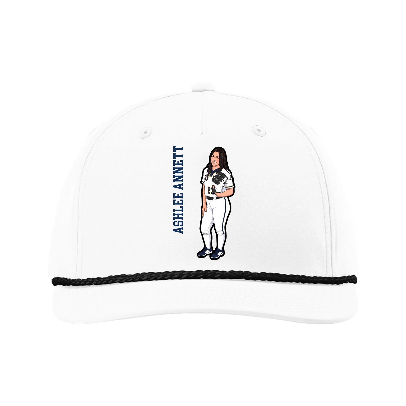 Five-Panel Classic Rope Cap — Name Vertical in White