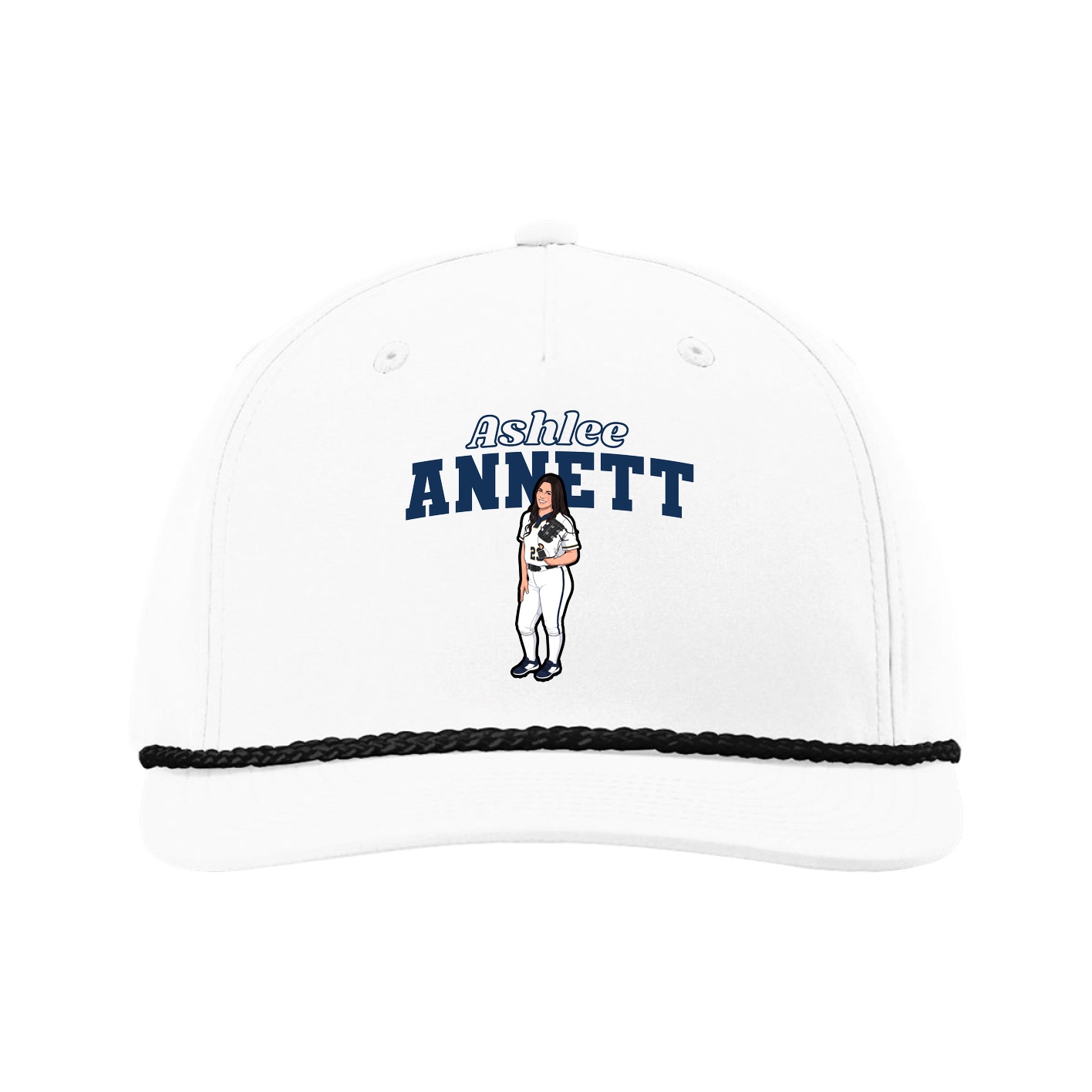 Five-Panel Classic Rope Cap — Name Arch in White