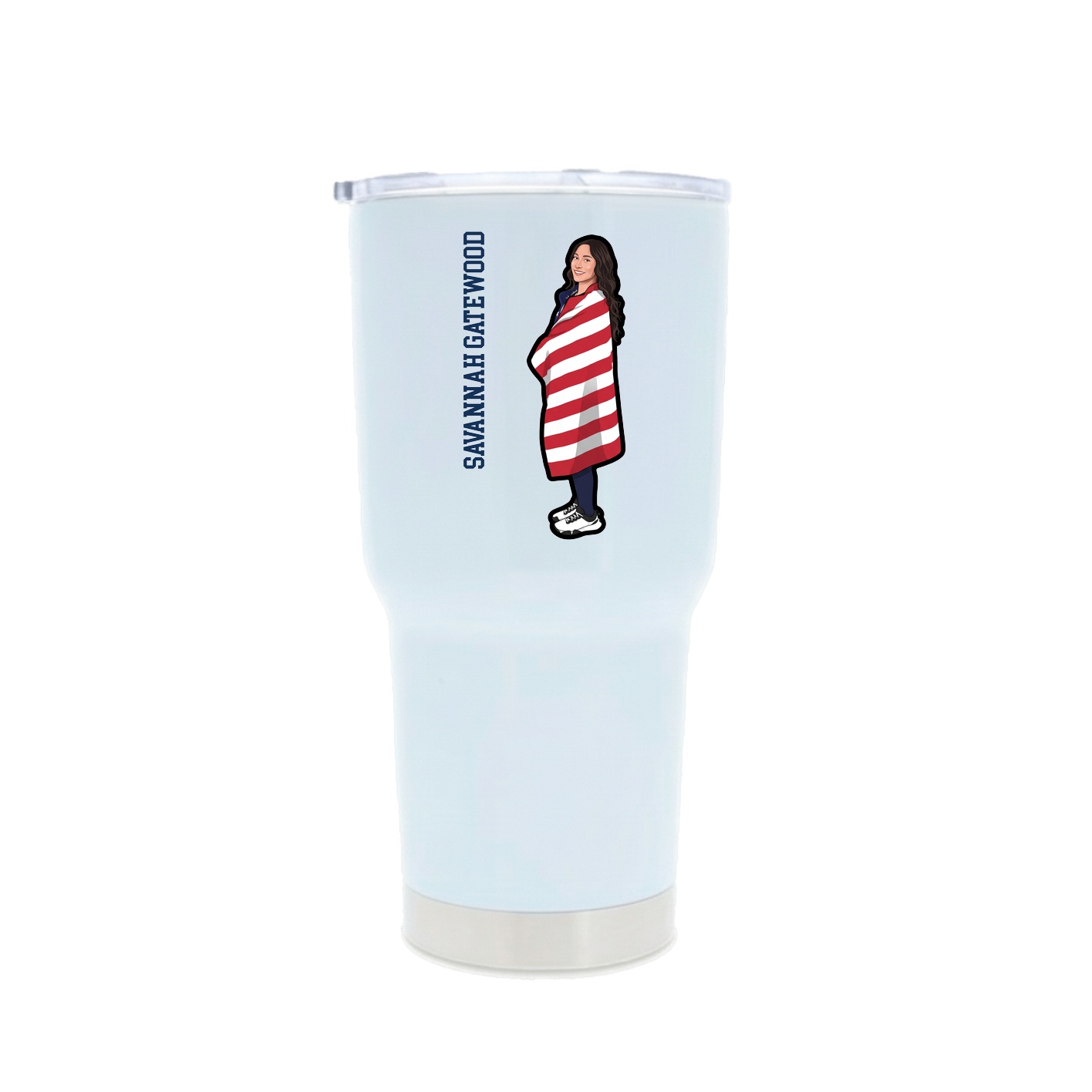 30oz Stainless Steel Tumbler — Name Vertical in White