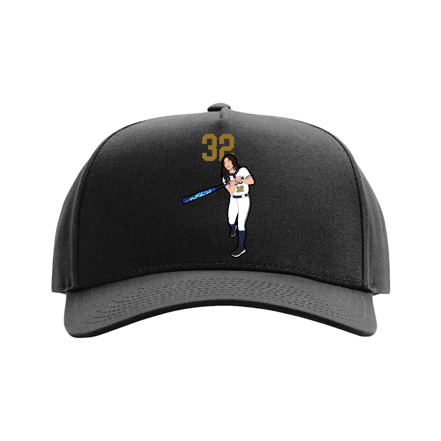 Full Fabric Five-Panel Champ Cap — Number Top in Black