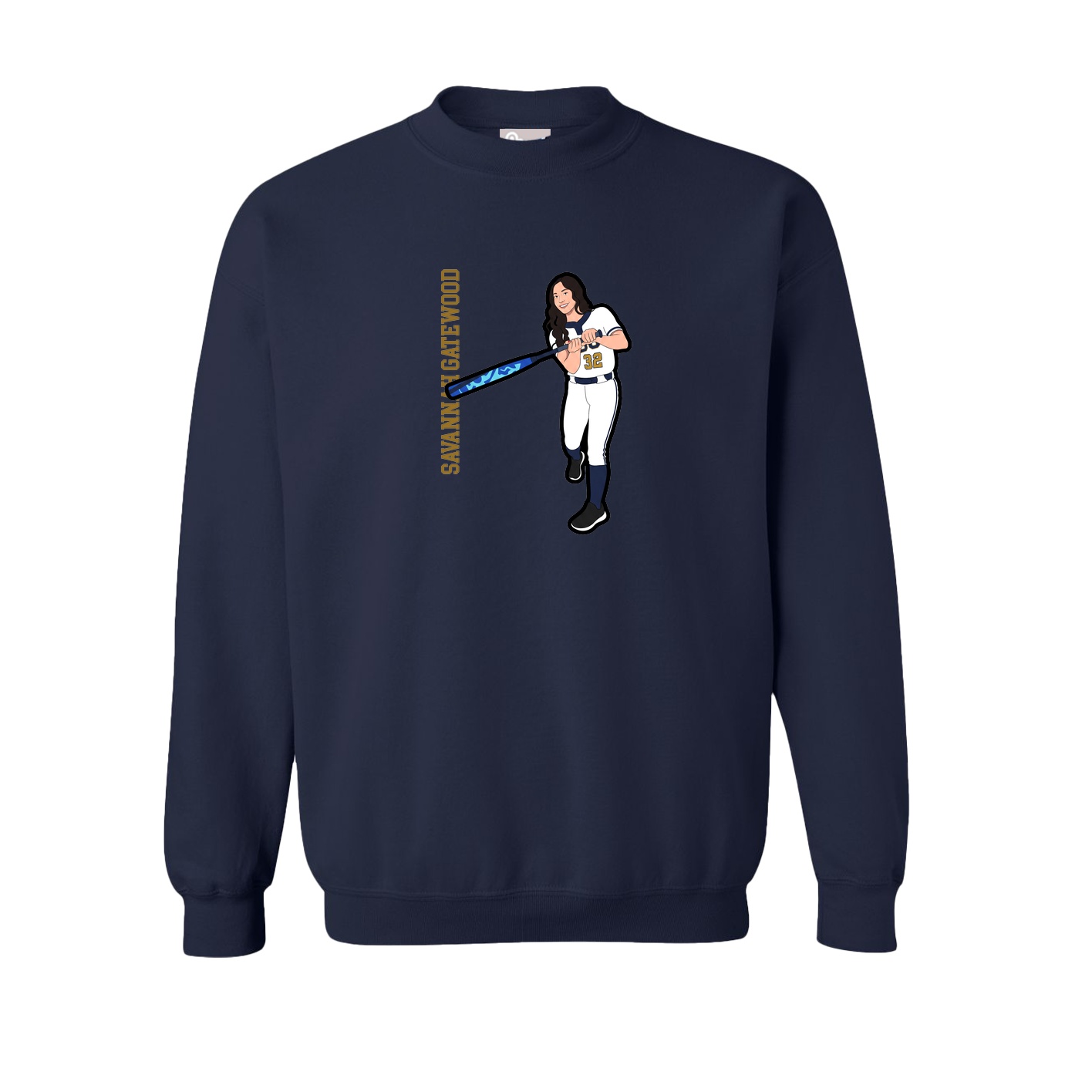 Fleece Crew — Name Vertical in Navy