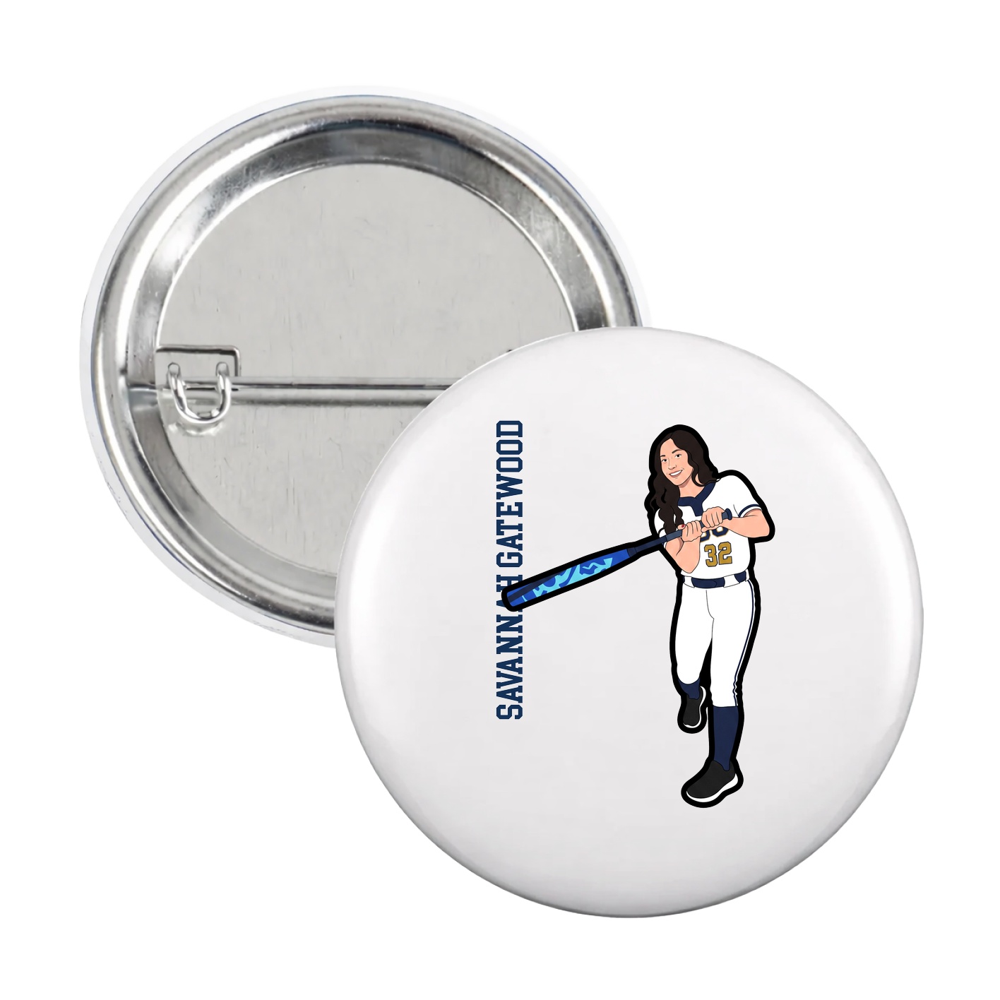 Game Day Button — Name Vertical in White
