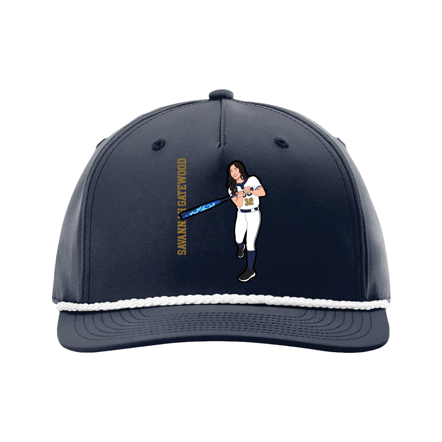 Five-Panel Classic Rope Cap — Name Vertical in Navy