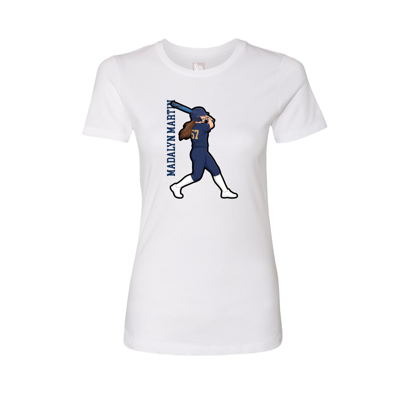 Fitted Women's Tee — Name Vertical in White