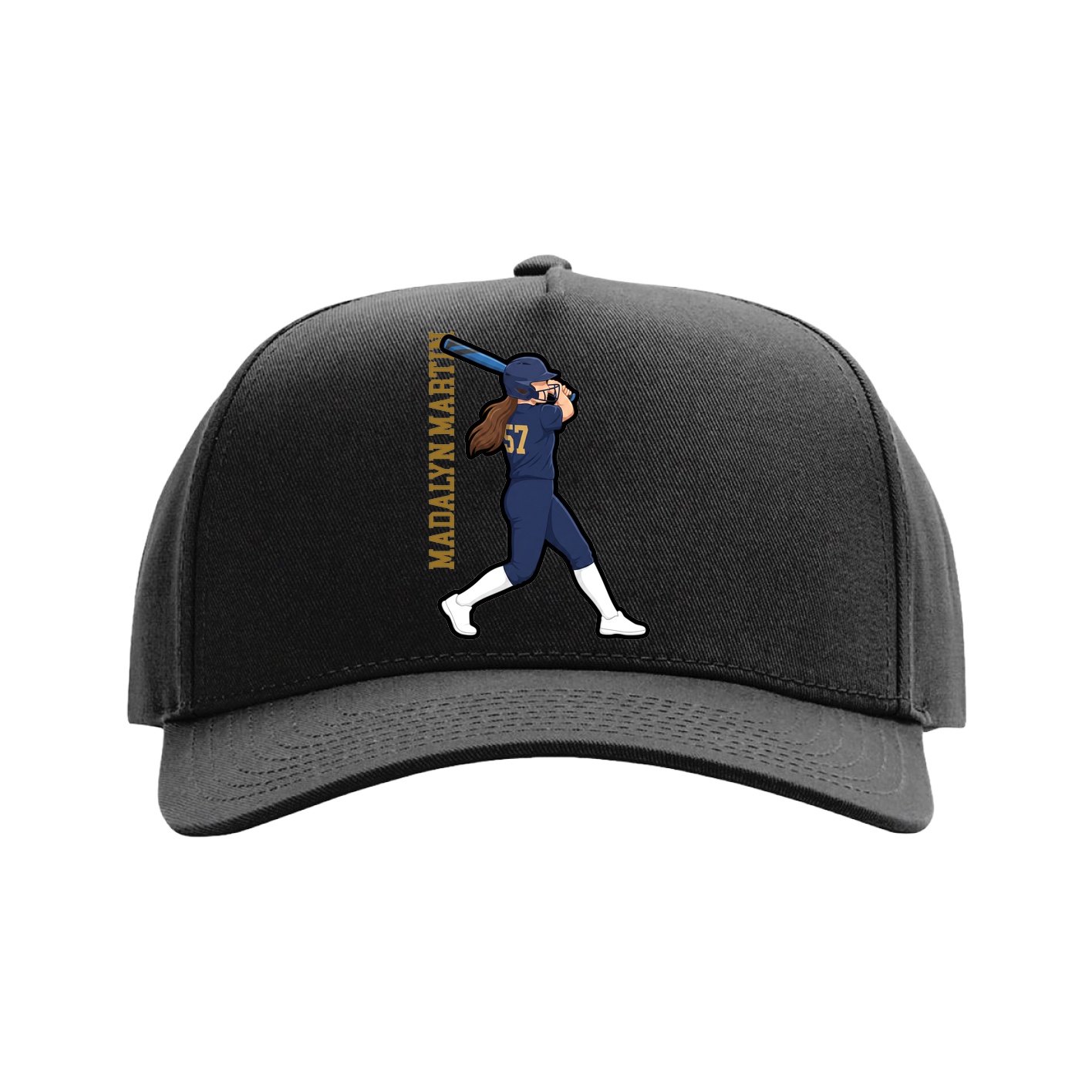 Full Fabric Five-Panel Champ Cap — Name Vertical in Black