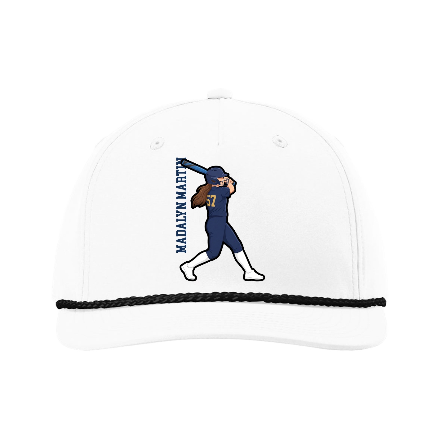 Five-Panel Classic Rope Cap — Name Vertical in White