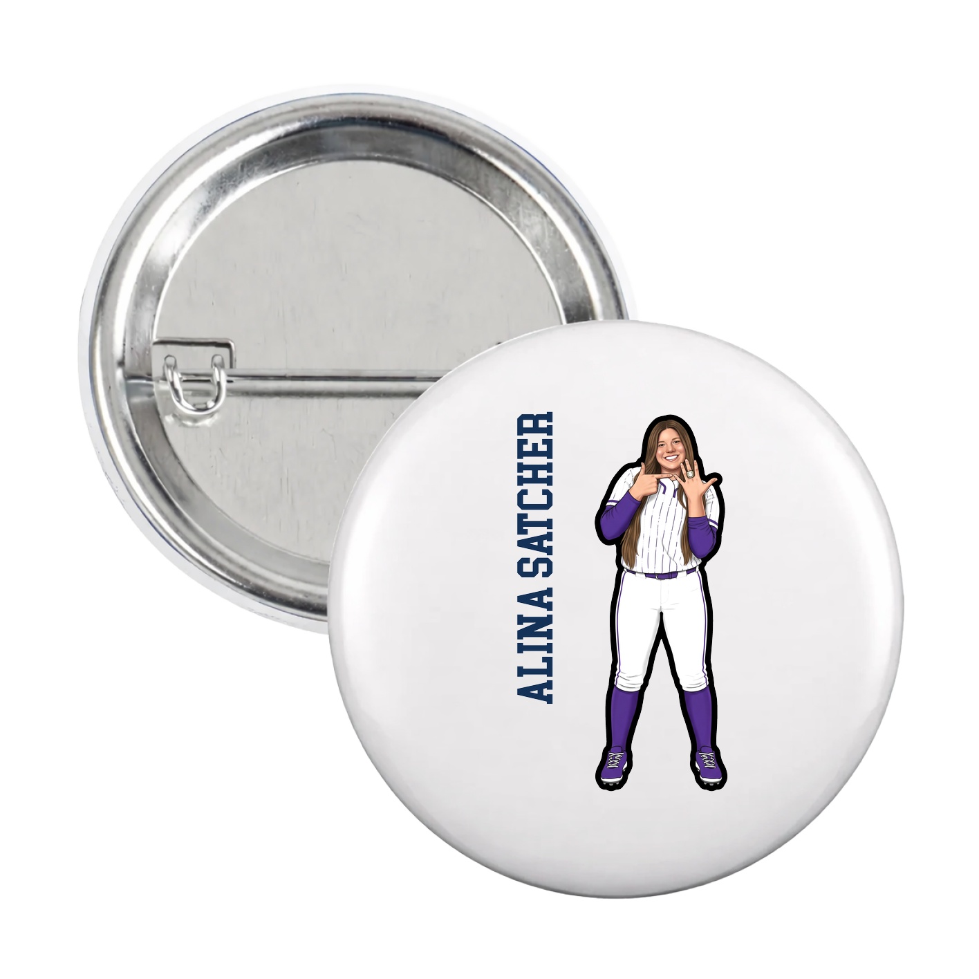 Game Day Button — Name Vertical in White