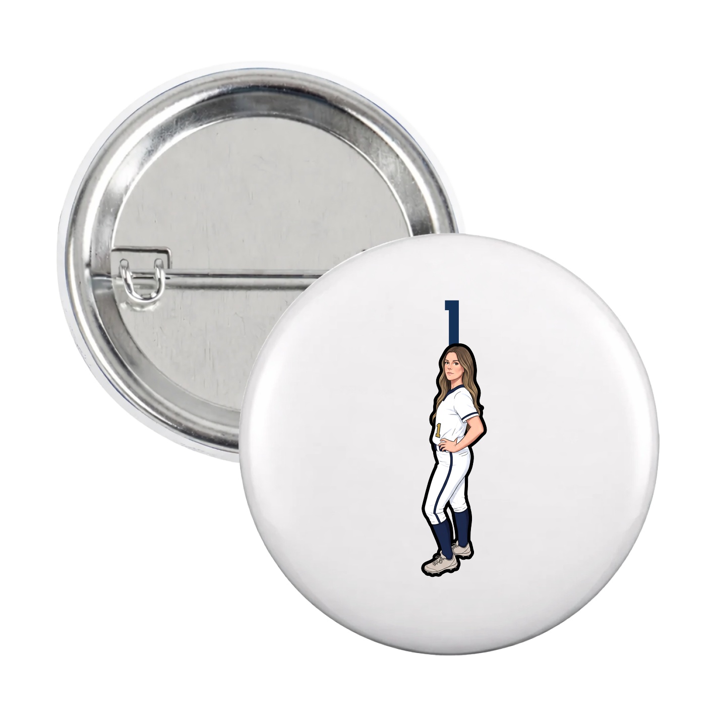 Game Day Button — Number Top in White