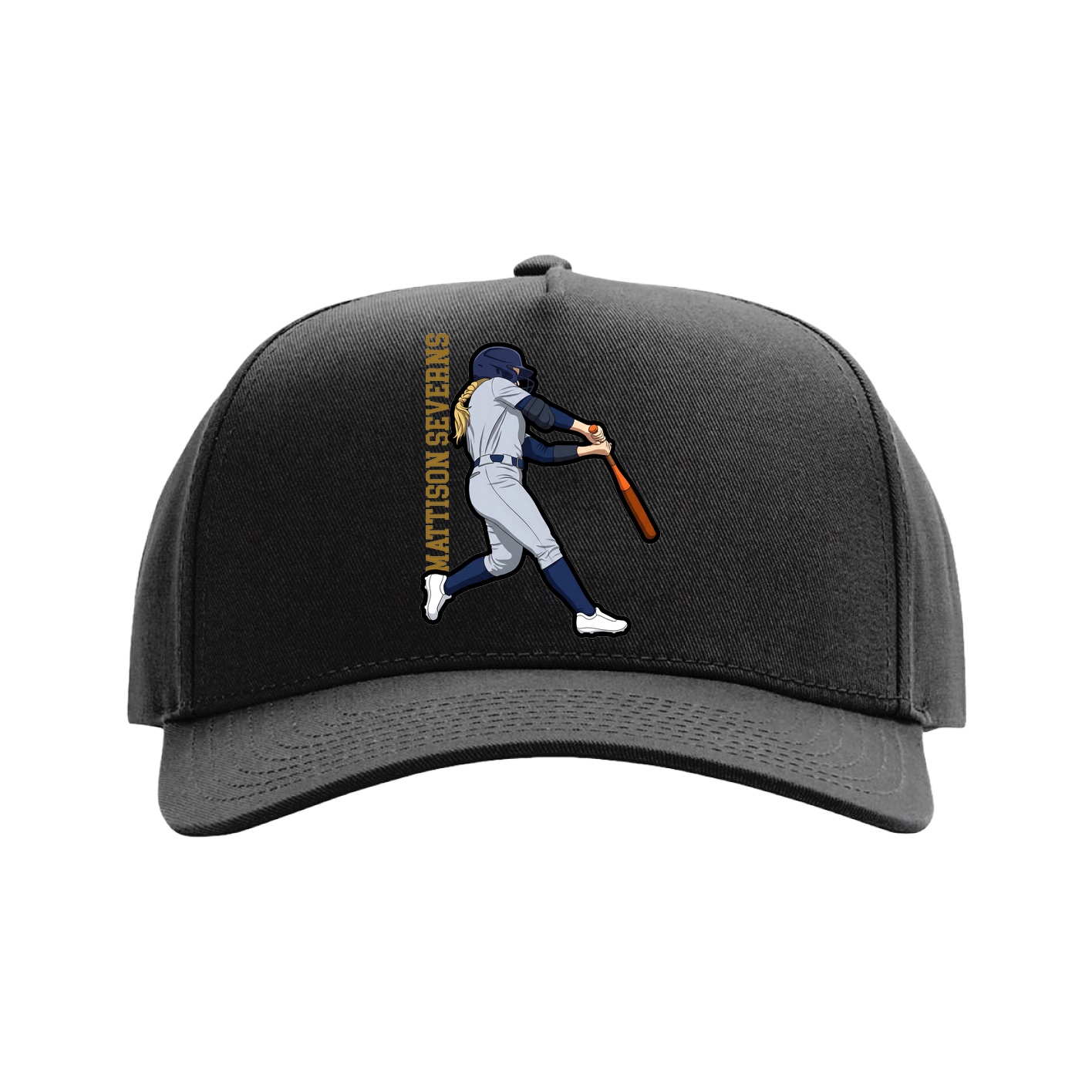 Full Fabric Five-Panel Champ Cap — Name Vertical in Black