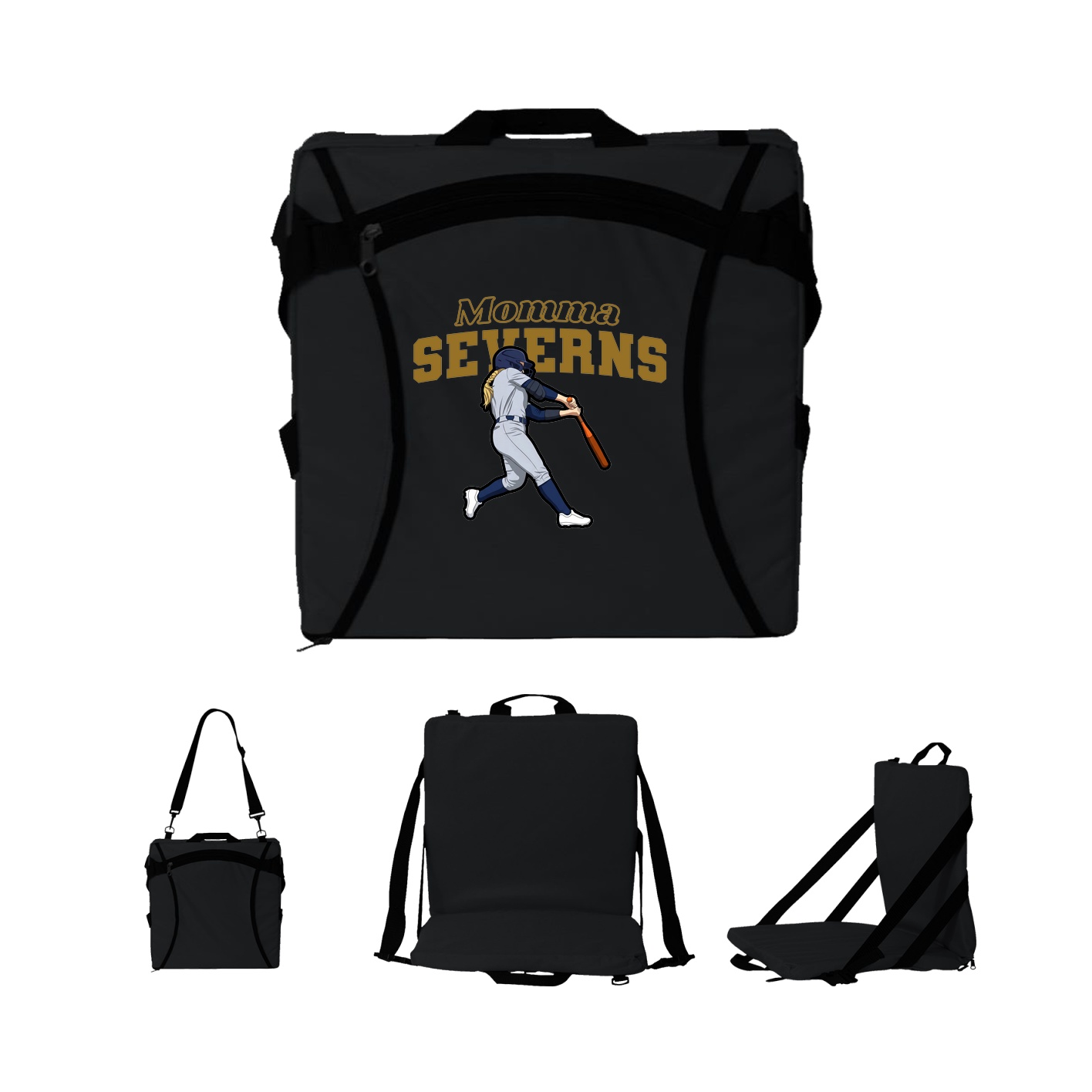 Folding Stadium Seat — Mothers Day Block in Black