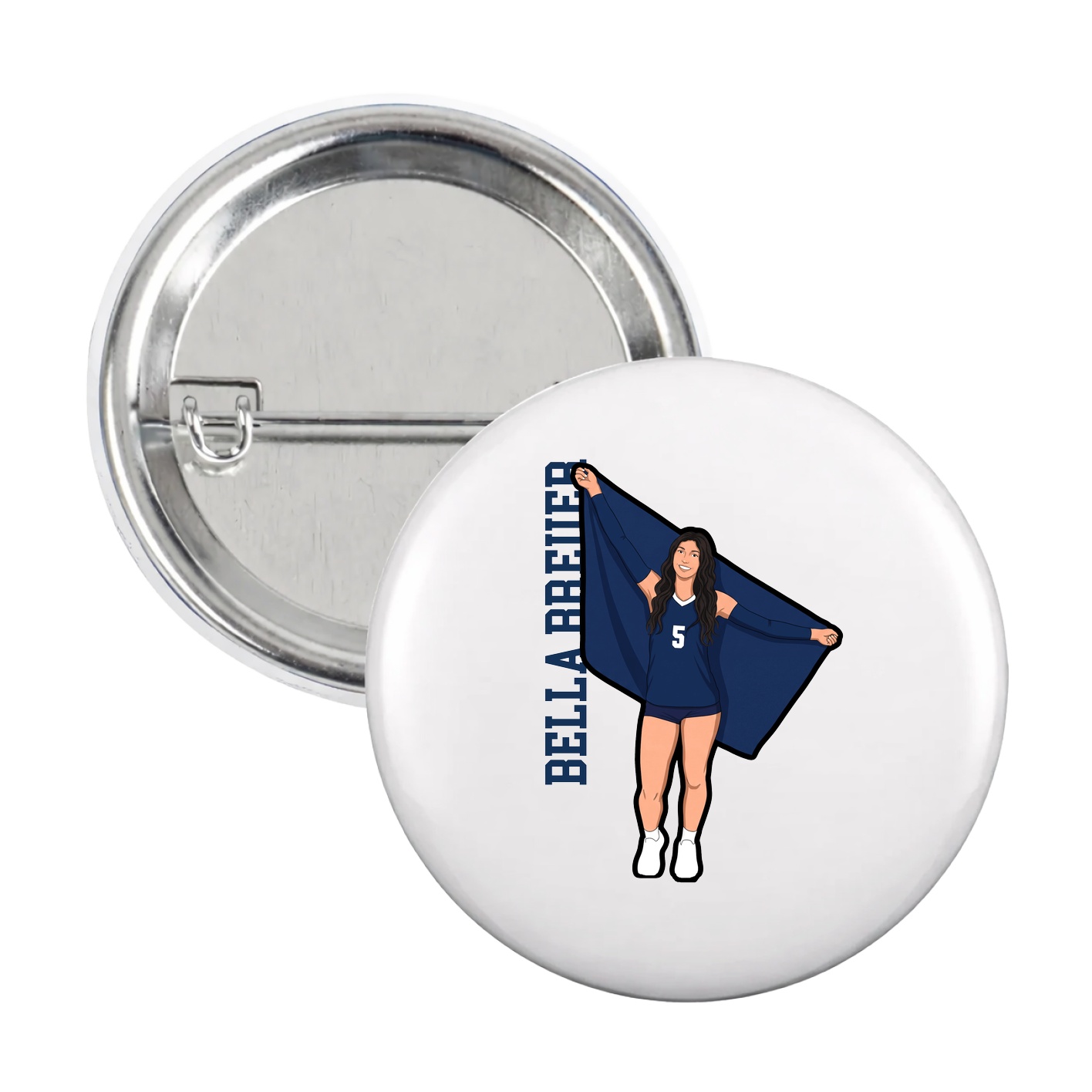 Game Day Button — Name Vertical in White