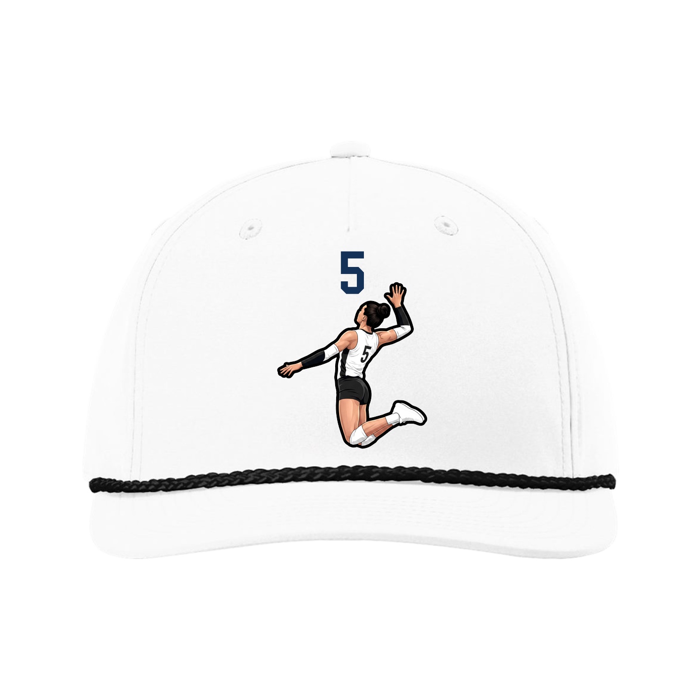 Five-Panel Classic Rope Cap — Number Top in White