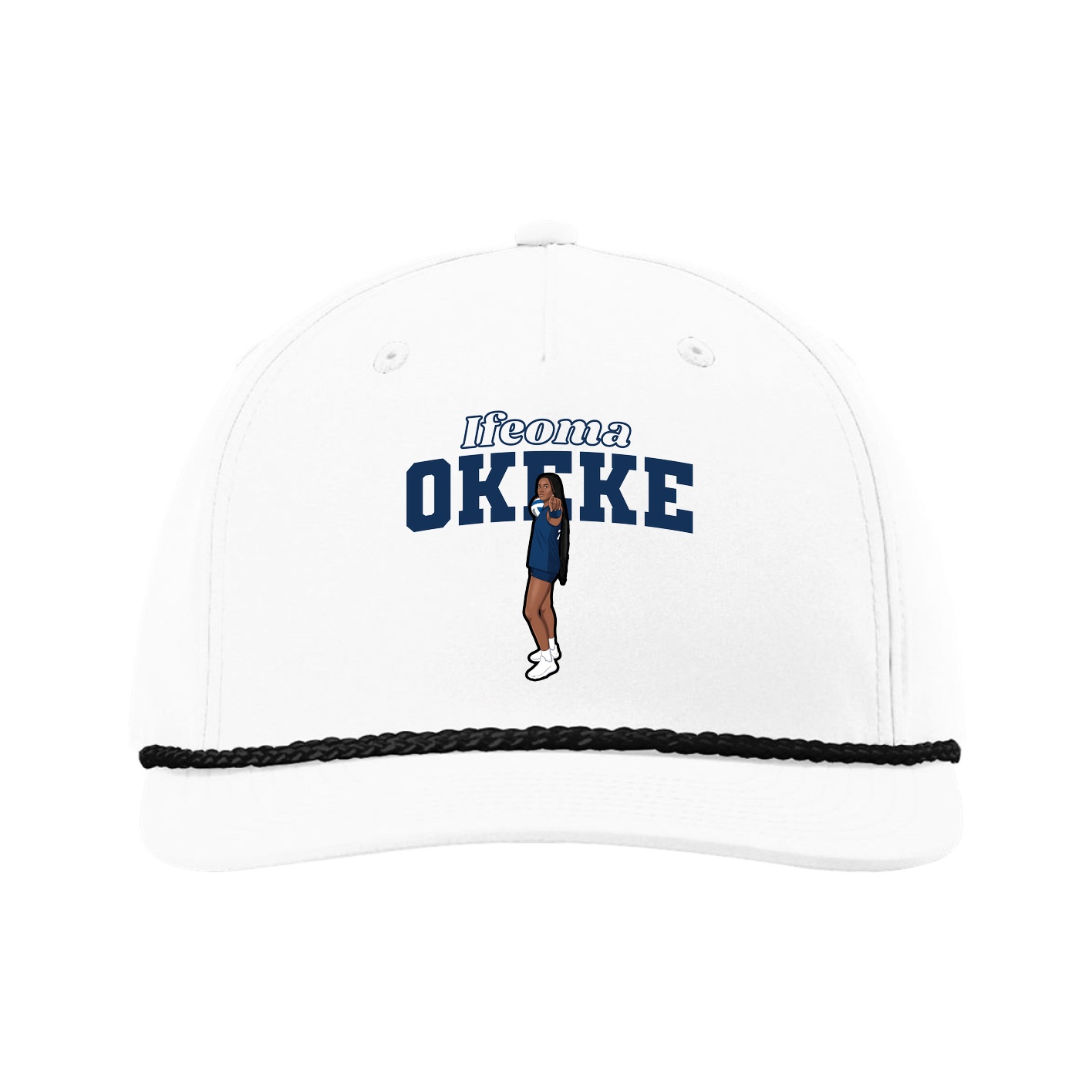 Five-Panel Classic Rope Cap — Name Arch in White
