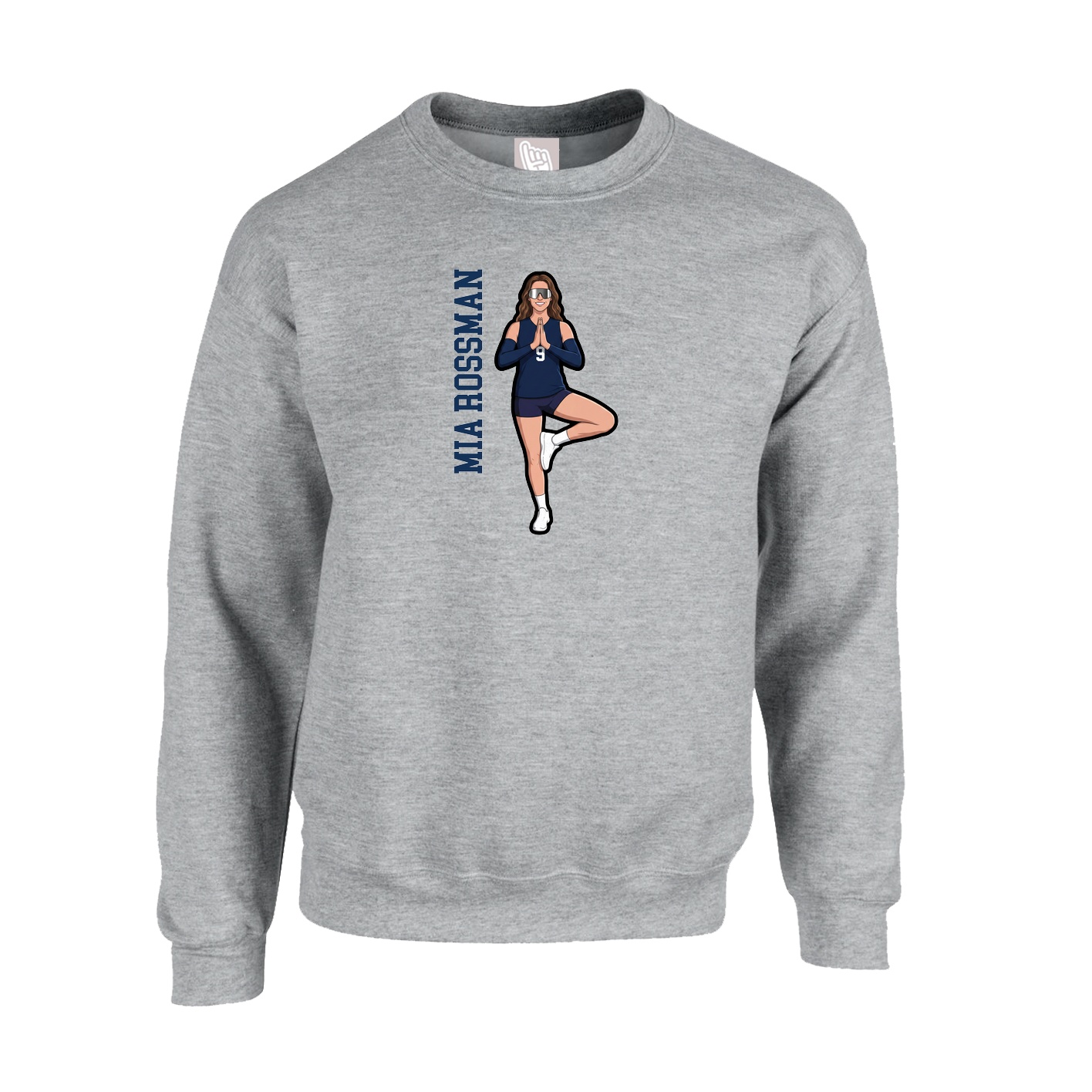 Fleece Crew — Name Vertical in Grey