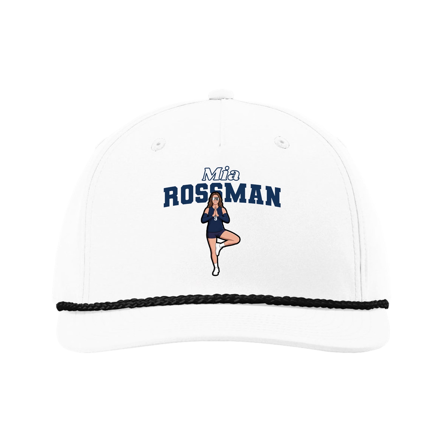 Five-Panel Classic Rope Cap — Name Arch in White