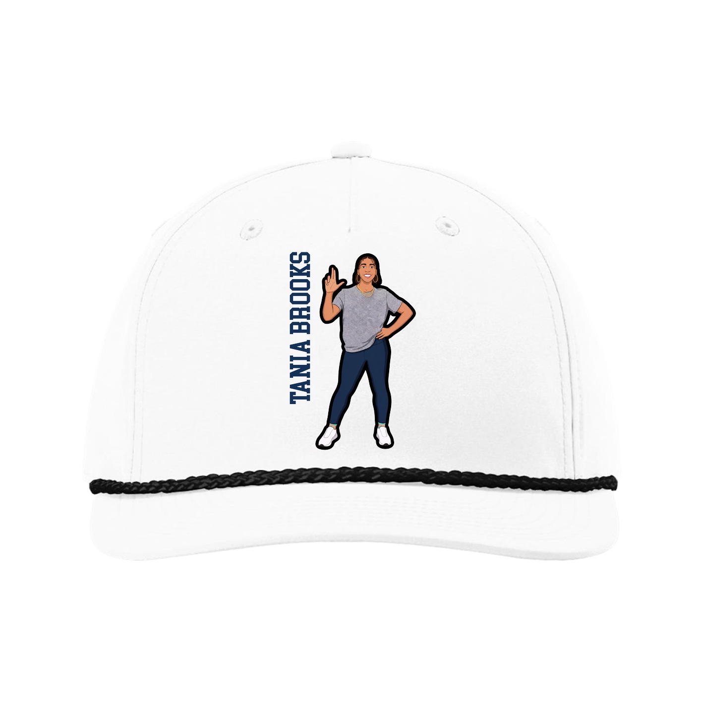 Five-Panel Classic Rope Cap — Name Vertical in White