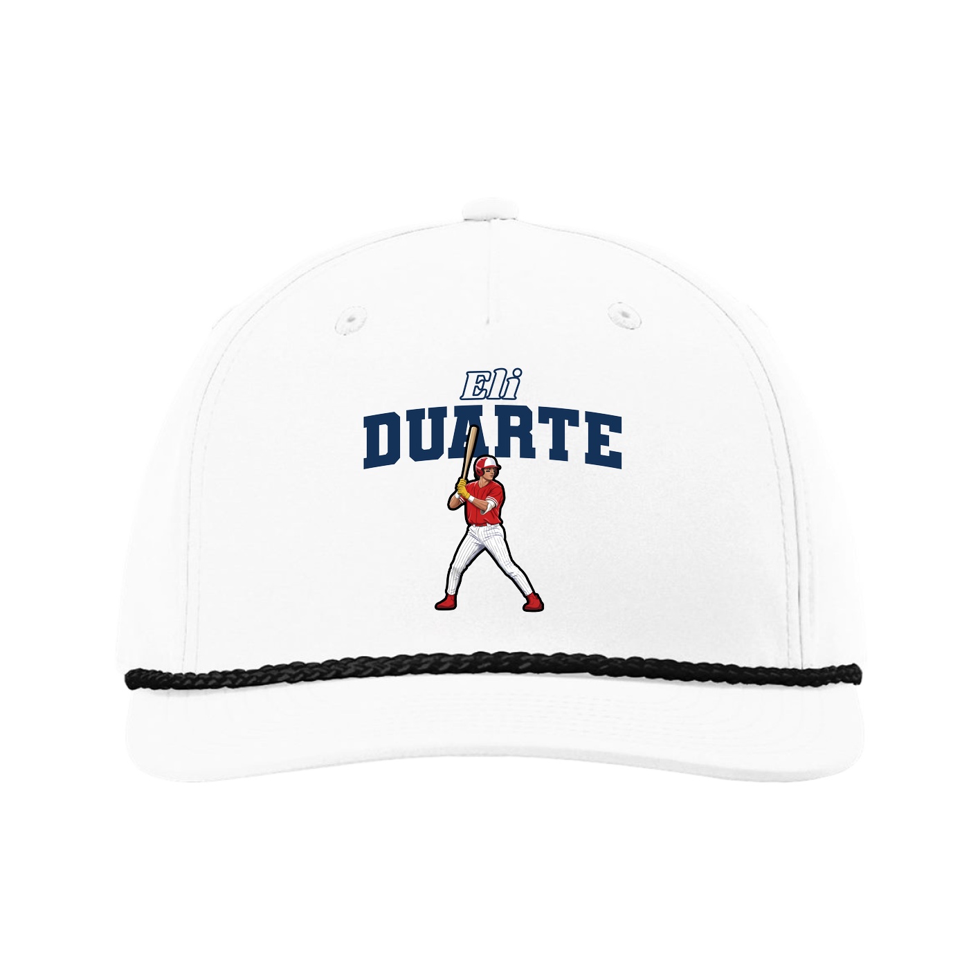 Five-Panel Classic Rope Cap — Name Arch in White