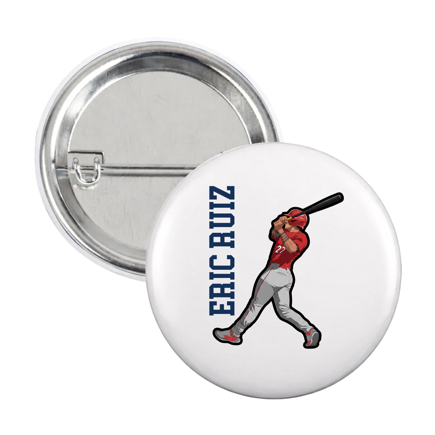 Game Day Button — Name Vertical in White