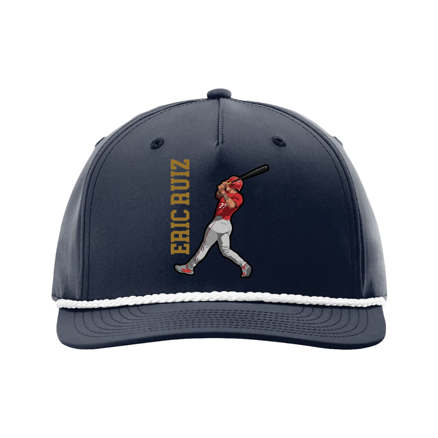 Five-Panel Classic Rope Cap — Name Vertical in Navy