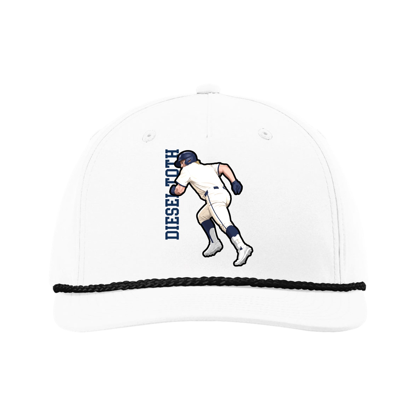 Five-Panel Classic Rope Cap — Name Vertical in White
