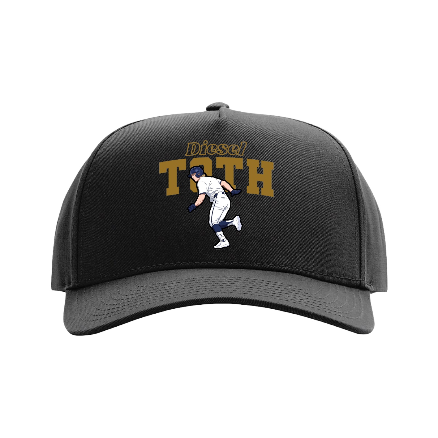 Full Fabric Five-Panel Champ Cap — Name Arch in Black