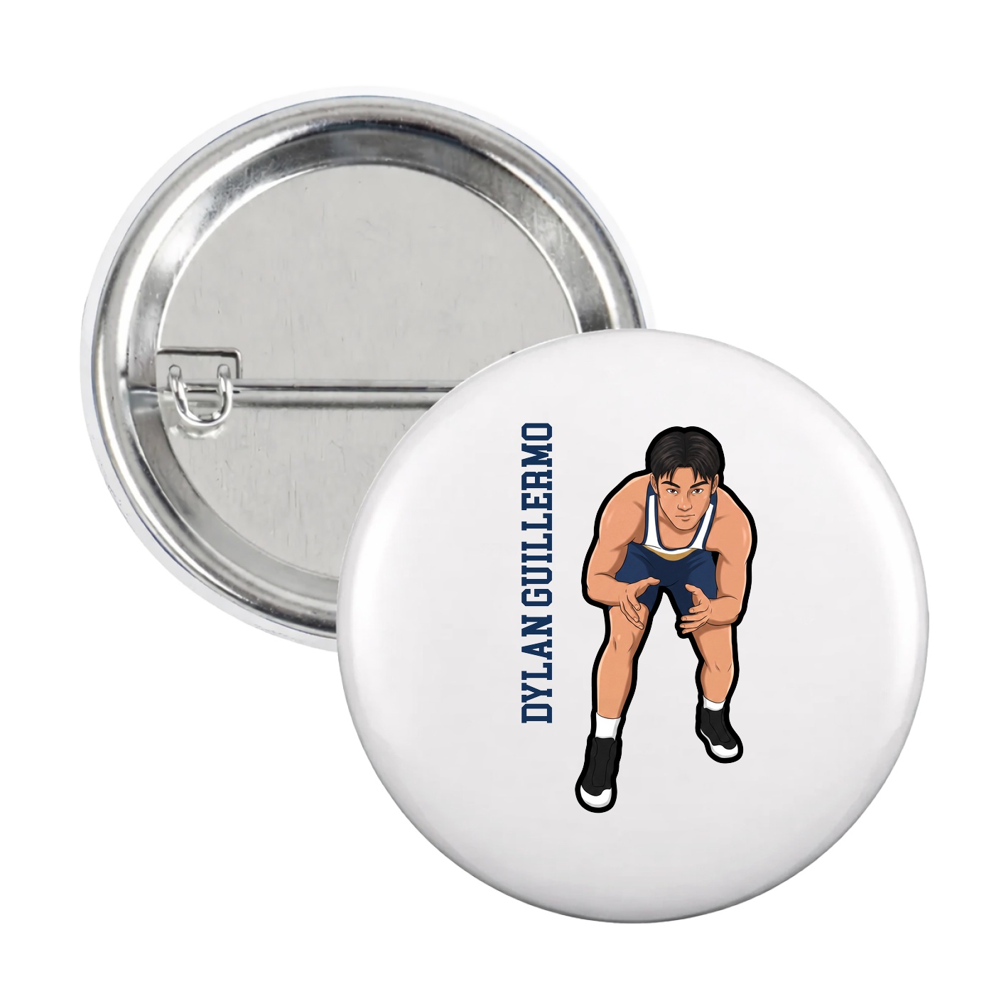 Game Day Button — Name Vertical in White