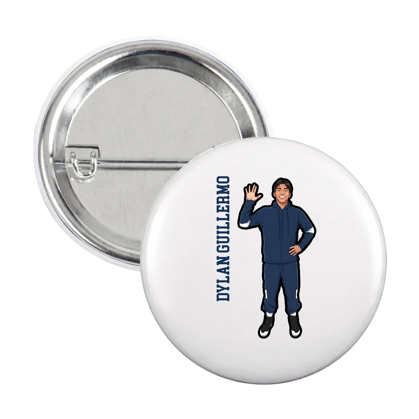Game Day Button — Name Vertical in White