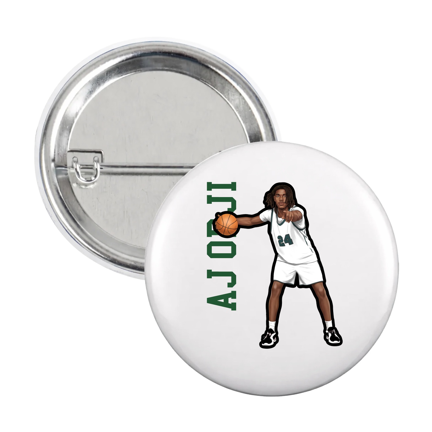 Game Day Button — Name Vertical in White