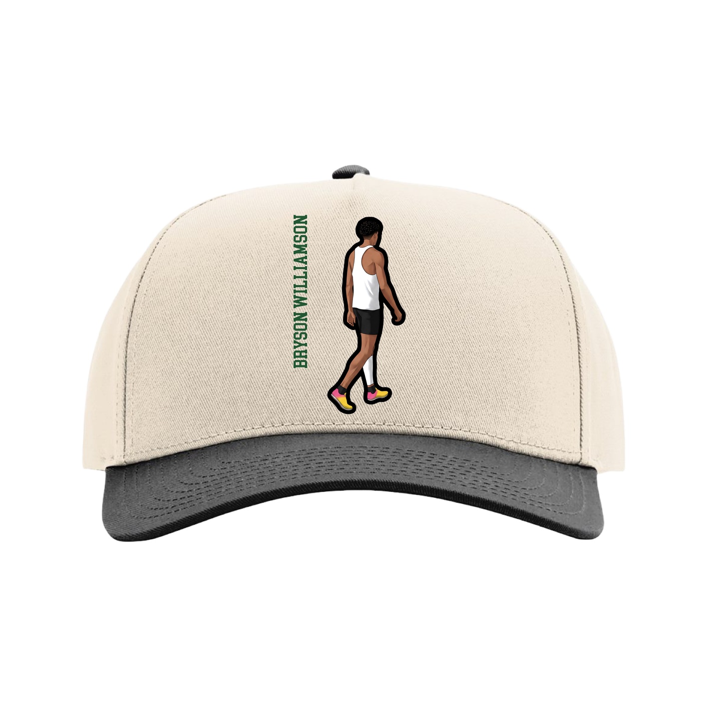 Full Fabric Five-Panel Champ Cap — Name Vertical in Cream/Black
