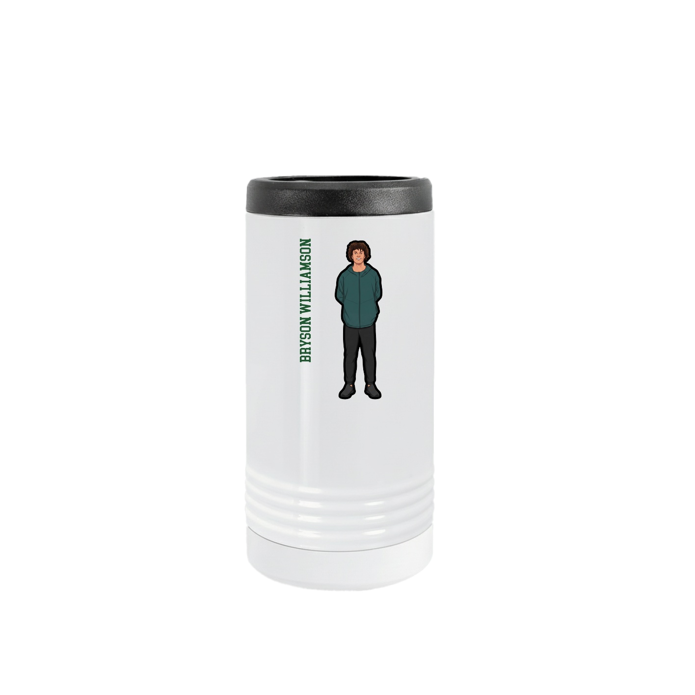Slim Beverage Holder — Name Vertical in White