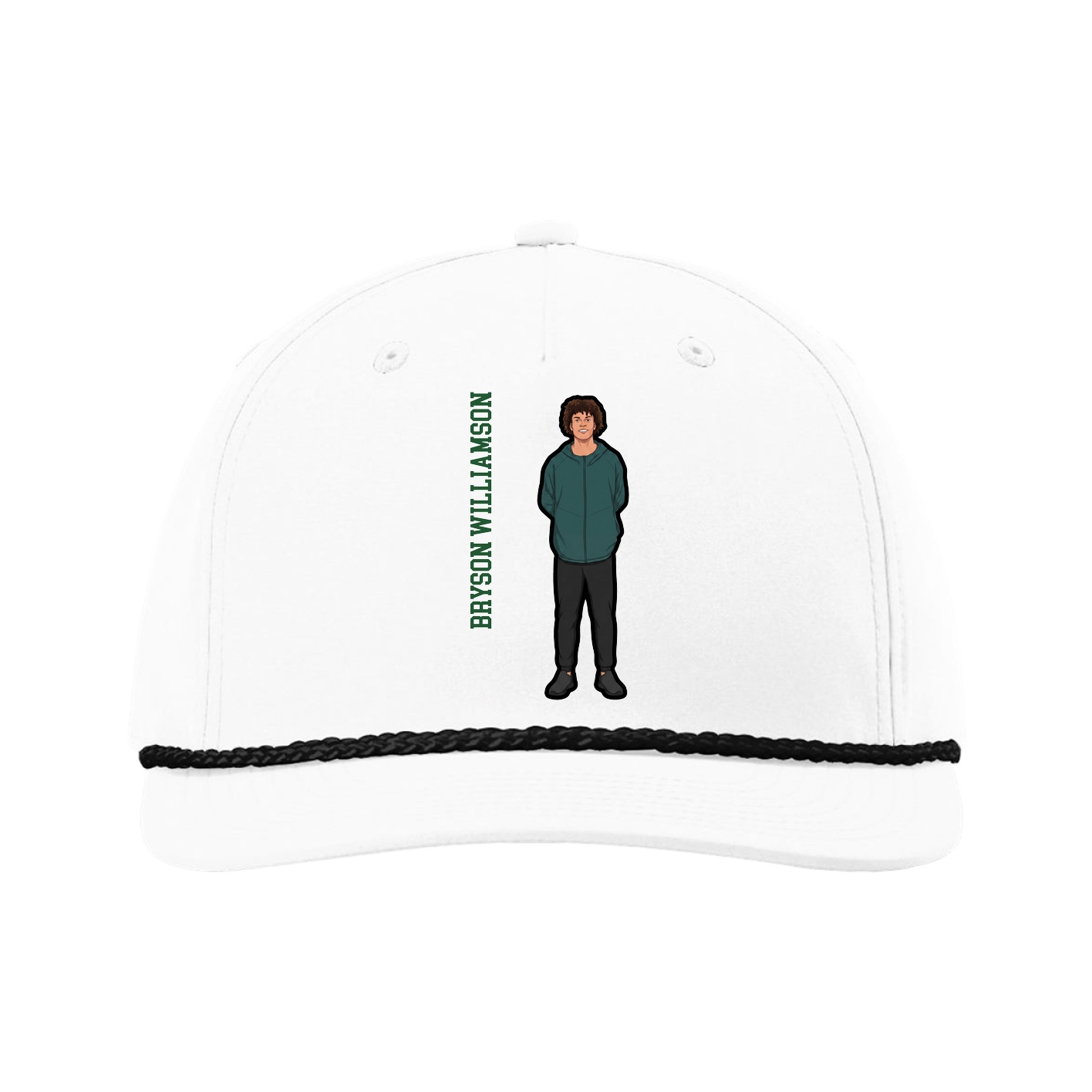 Five-Panel Classic Rope Cap — Name Vertical in White